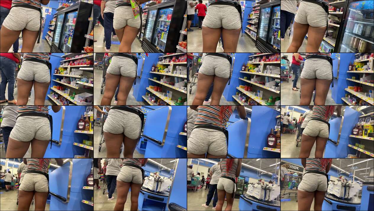 ghetto slim thick ebony with a jiggly bubble ass in grey booty shorts part 1