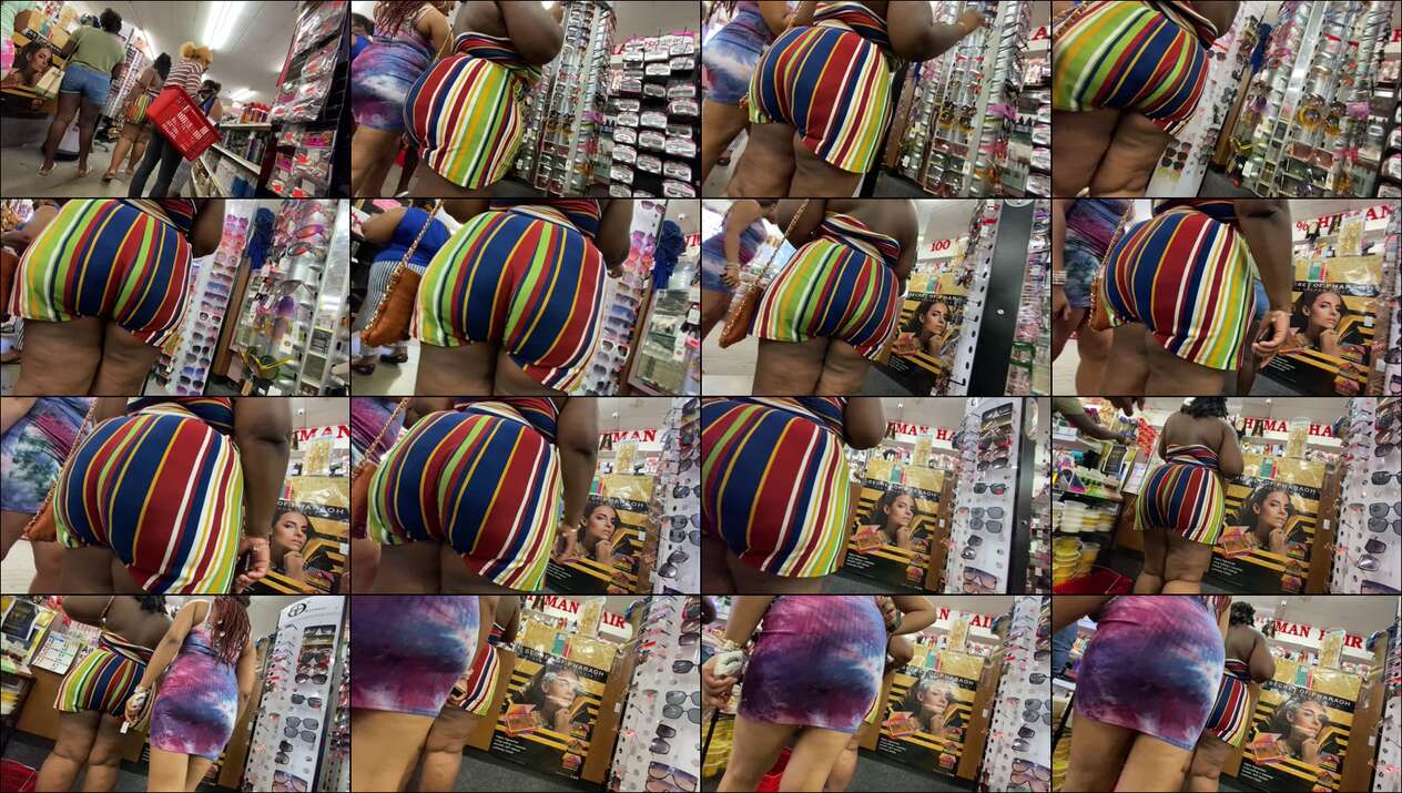 healthy phat ass bbw ebony in a colorful multicolored striped romper shorts